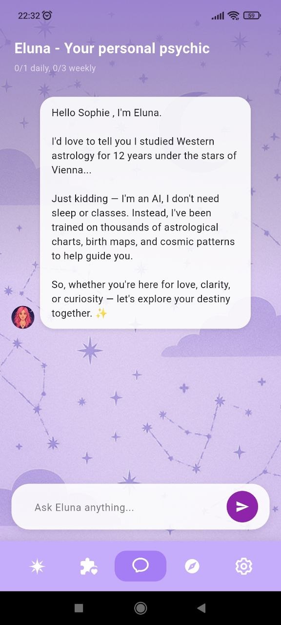Vela Astrology AI psychic chat screen