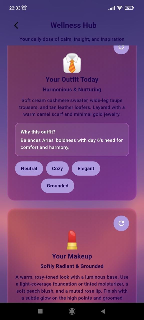 Vela Astrology wellness hub screen